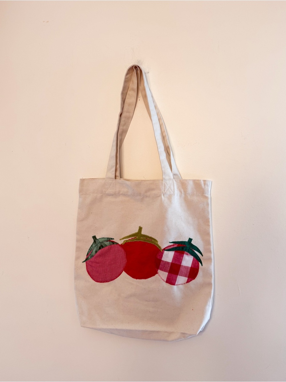 Handmade Tomato Appliqué Canvas Tote Bag